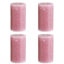 daiktų Dulkių rožių spalvos kolonėlės žvakės 70 × 120 mm, dažytos, 4 vnt. rinkinys, dekoratyvinės žvakės vestuvėms ir namams
