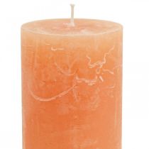 Vienspalvės žvakės Oranžinės persikų stulpinės žvakės 60×100mm 4vnt
