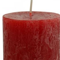 Spalvotos žvakės Raudona Rustic savaime užgęsta 110×60mm 4vnt