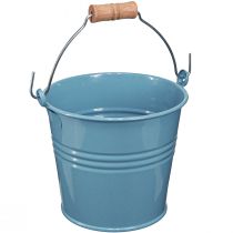 daiktų Dekoratyvinis kibiras metalinis medinės rankenos vazonas mėlynas H16cm 2vnt