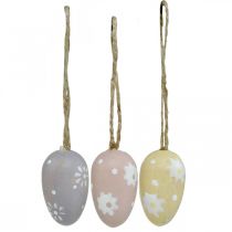 daiktų Mini velykiniai margučiai, mediniai margučiai su gėlėmis, velykinė puošmena violetinė, rožinė, geltona H3,5cm 6vnt.