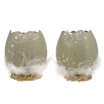 daiktų Kiaušinis dekoravimui, Velykos, deko kiaušinio pusė, pavasarinė puošmena Ø8cm H10cm pilka, sidabrinė 4vnt.