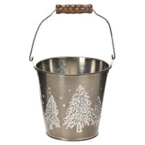 daiktų Dekoratyvinis kibiras su eglėmis ir medine rankena, 13 cm