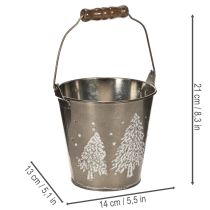 daiktų Dekoratyvinis kibiras su eglėmis ir medine rankena, 13 cm