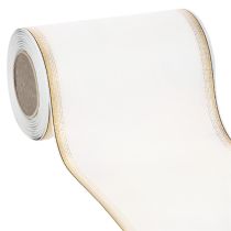 daiktų Elegantiška muaro vainiko juostelė su auksiniu kraštu, vestuvių dekoracija, gedulo juostelė, balta 150 mm x 25 m
