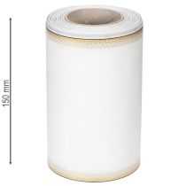 daiktų Elegantiška muaro vainiko juostelė su auksiniu kraštu, vestuvių dekoracija, gedulo juostelė, balta 150 mm x 25 m
