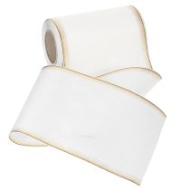 daiktų Elegantiška muaro vainiko juostelė su auksiniu kraštu, vestuvių dekoracija, gedulo juostelė, balta 150 mm x 25 m