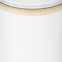 daiktų Elegantiška muaro vainiko juostelė su auksiniu kraštu, vestuvių dekoracija, gedulo juostelė, balta 150 mm x 25 m