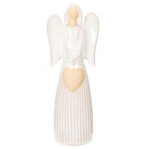 daiktų Angelo figūrėlė su širdelės formos dekoracija, kreminės baltos spalvos, 23 cm
