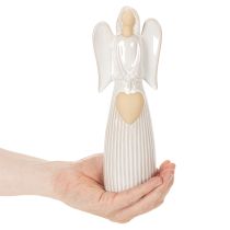 daiktų Angelo figūrėlė su širdelės formos dekoracija, kreminės baltos spalvos, 23 cm