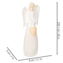 daiktų Angelo figūrėlė su širdelės formos dekoracija, kreminės baltos spalvos, 23 cm