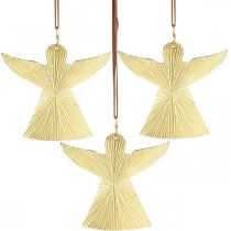 Dekoratyvinis angelas, metalinis pakabukas, kalėdinė puošmena auksinė 9 × 10cm 3vnt
