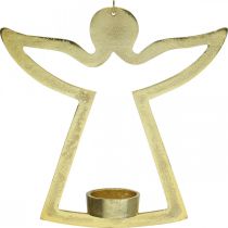 Dekoratyvinis angelas, arbatinės žvakidės laikiklis pakabinti, metalinė apdaila auksinė H20cm