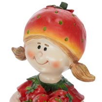 daiktų Braškių mergaitės dekoratyvinė figūrėlė vasaros dekorui, miela statulėlė svetainei ir balkonui, 18 cm