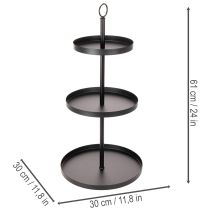 daiktų Trijų pakopų metalinis apvalus serviravimo stovas, skirtas daugiapakopiam stalo papuošimui, 61 cm