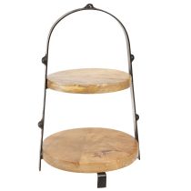 daiktų Tortų stovas medinis metalas natūraliai juodas 2 pakopų Ø25,5cm H38cm