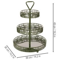 daiktų Metalinis serviravimo stovas, žalias, trijų aukštų, su eglės dekoracija, apvalus, 49 cm