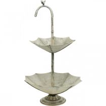 Tortų stovas, metalinis vintažinis pilkas atspalvis su paukščiu, aukštis 60 cm