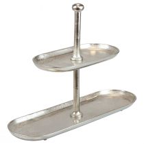 Tortų stovas vintažinio metalo sidabro stalo dekoravimas 2 pakopų 52×16×39cm