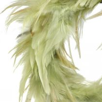 Dekoratyvinis plunksnų vainikas žalias Ø16cm tikros plunksnos vainiko pavasarinis papuošimas
