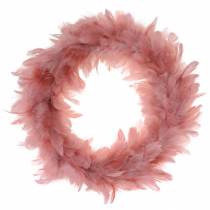 Deco plunksnų vainikas didelis senas rožinis Velykų papuošimas Ø24cm tikra plunksna