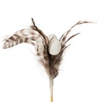 daiktų Plunksnų šakelių dekoratyviniai kuolai su natūraliomis plunksnomis, Velykų puošmena elegantiškoms kompozicijoms, 37 cm, 12 vnt.
