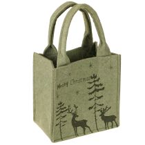 daiktų Veltinio maišelis „Merry Christmas“ mažas su rankenėlėmis, žalias, 15 × 10 cm
