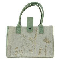 Veltinis krepšys su rankena su gėlėmis kreminės žalios spalvos 30x18x37cm