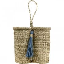 Buteliuko laikiklis iš jūržolių, pintas butelio krepšelis, balkono puošmena, dekoratyvinis krepšelis pakabinti gamtai, mėlynas A20cm P22cm