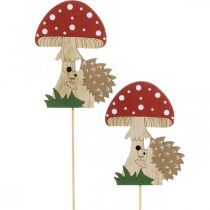 Dekoratyviniai kištukai, rudeniška medinė puošmena, ežiukas su grybu H11cm L34cm 12vnt