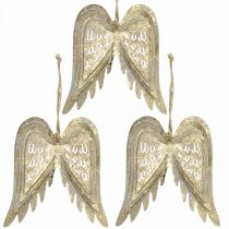 Angelo sparnai, metalinė puošmena pakabinti, eglutės papuošimai auksiniai, senovinė išvaizda H11,5cm P11cm 3vnt.