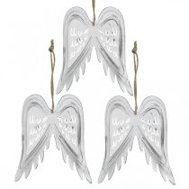 Angelo sparnai pakabinami, kalėdinė puošmena, metaliniai pakabukai balti A11,5cm P11cm 3vnt.