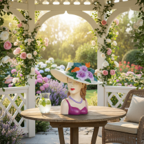 daiktų Gėlių vaza su skrybėle ir gėlėmis, vazono dekoracija, skirta naudoti viduje ir lauke, 20 cm