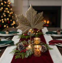 daiktų Stalo puošmena rudeninė klevo lapų puošmena auksinė senovinė 58cm × 39cm