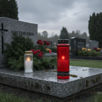 daiktų Kapo žvakės dangtelio motyvas gėlė raudona juoda 10 dienų H27cm