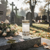 daiktų Kapų žvakės baltos rožės gedulo šviesa atminimo lemputė Ø7cm A18cm 90h 2vnt