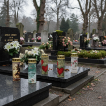 daiktų Kapo žvakė su motyvu, laidotuvių dekoracija, Ø6cm, aukštis 17cm, 6 vnt.