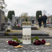 daiktų Kapo žvakė baltos rožės auksinė gedulo šviesa Ø7cm H18cm 77h