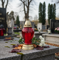 daiktų Kapo žibintas, stiklinis širdies formos, raudonas, Ø10,5 cm, aukštis 25,5 cm