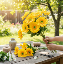 daiktų Dirbtinės gėlės Gerbera Sun Yellow Garden Gėlė 47cm
