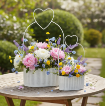 daiktų Dekoratyvinis ovalus metalinis dubuo su širdele, baltas, 20/16 cm, 2 vnt. rinkinys