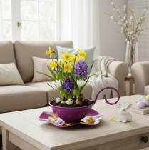 daiktų Dekoratyvinis metalinis arbatos puodelis ant lėkštutės, violetinis, Ø11,5 cm, A8 cm, 2 vnt.