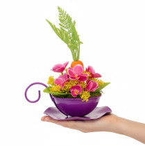daiktų Metaliniai dekoratyviniai puodeliai Ø16cm H9cm arbatos puodeliai su lėkštute violetiniai 2vnt.