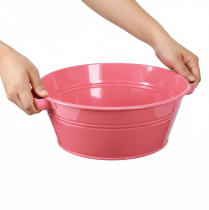 daiktų Rožinis metalinis gėlių dubuo su rankenomis, apvalus, Ø33,5 cm