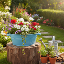 daiktų Apvalus dubuo su rankena, dekoratyvinis dubuo, gėlių dubuo, mėlynas, Ø33,5 cm