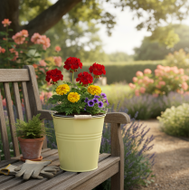 daiktų Metalinis kibiras/vazonas žalsvai geltonos spalvos, 26x22,5x23 cm, 6 l