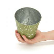 daiktų Sidabriškai žalias vazonas, metalinis gėlių vazonas su žvaigždutėmis, Ø14cm
