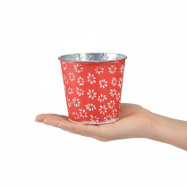 daiktų Raudonas ir baltas mini gėlių vazonas, gėlių raštas, metalinis, Ø10,5 cm, aukštis 10,5 cm