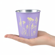 daiktų Metalinis gėlių vazonas, sodintuvas, violetinės gėlės, Ø10cm, aukštis 10.5cm
