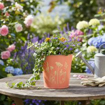 daiktų Abrikosų spalvos metalinis gėlių vazonas Ø11,5 cm, aukštis 11,5 cm